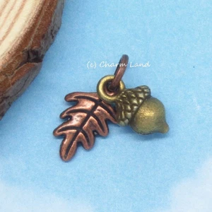 Tiny Copper Oak Leaf Bronze Acorn Charm Pendant 03024cr - Picture 1 of 3