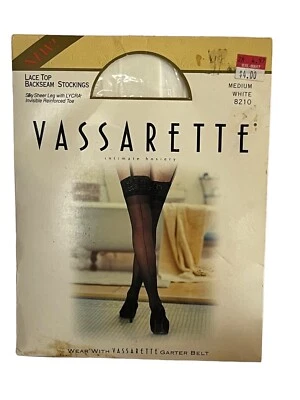 Medias vintage Vassarette encaje costura trasera estilo 8210 blanco medio Foto 1 de 2