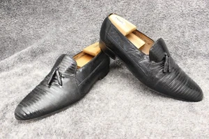 Stacy Adams mens size 10.5 black reptile lizzard skin tassel loafter dress shoe - Picture 1 of 24