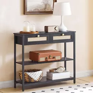 HOOBRO Rattan-Like Console Table w/ 2 Drawers 31.5-Inch Sofa Table with Storage - Picture 1 of 9