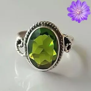 Green Peridot Gemstone 925 Sterling Silver Handmade Jewelry Ring Gift For - Picture 1 of 4