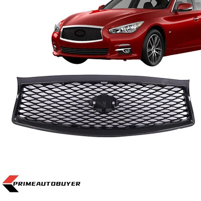 Fits 2014-2017 Infiniti Q50 Front Bumper Grille With Camera Hole Carbon Fiber Foto 1 de 4