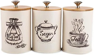 Canister Sets for Kitchen Counter, Metal Vintage Kitchen Canisters Set of 3, Cof - Picture 1 of 3