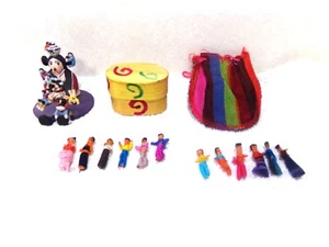 3 MUÑECAS VINTAGE CUENTADORAS DE HISTORIAS FOLCLORE Y TERAPIA DE PROBLEMAS BOLSA DE TELA CAJA GUATEMALA - Imagen 1 de 3