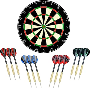 Sisal/Bristle Dartboard with Staple-Free Bullseye 17.8" X1.5 and 12 Stainless St - Picture 1 of 13