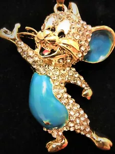 Blau Betsey Johnson Strass Emaille Maus Kristall Anhänger Kette Halskette - Bild 1 von 3
