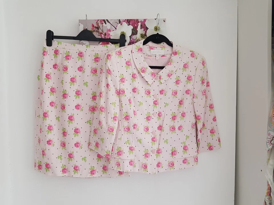 Impresionante Traje Falda ESCADA Rosa Rosa Mezcla Seda - Talla 40 UK 12 Foto 1 de 4