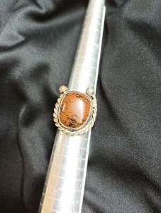 Old Vintage Navajo Horseshoe UNSIGNED Silver Center Brown Stone Ring Sz 7 Large - Picture 1 of 8