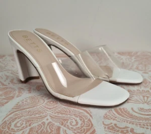 Womens Size 5 Betts White Heels Open Toed Clear Strap - Picture 1 of 7