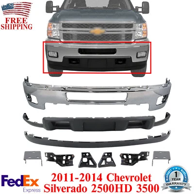 Front Bumper Chrome Steel Kit With Brackets For 2011-2014 Silverado 2500HD 3500 - Image 1 of 4