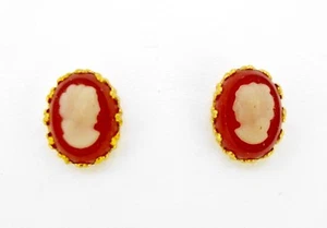 Earrings JMS 14k yellow gold cameo on carnelian pierced stud - Picture 1 of 4