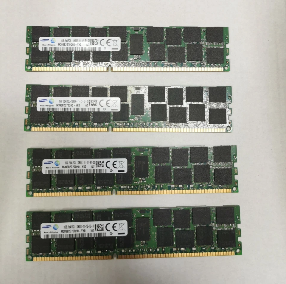 Samsung 64GB (4x16GB) PC3L-12800R DDR3L 1600MHz ECC Server RAM M393B2G70QH0-YK0 - Image 1 of 1