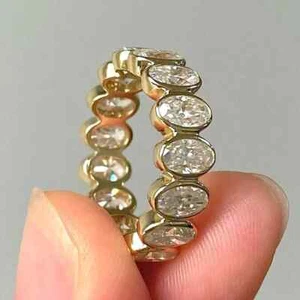 2.40 CT Oval Cut Moissanite Bezel Full Eternity Band Ring 14k Yellow Gold Plated - Picture 1 of 7