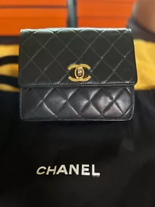Vintage Authentic Chanel Lambskin Quilted Belt Bag. Black - Picture 1 of 20