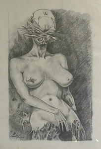 Dipinto A Matita Donna Anni 40 "La Nuda Follia" - Foto 1 di 3