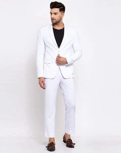 Herren Zwei-Knopf-Wolle schmale Passform weißer Anzug flache Vorderhose Design von Stoffzonen - Bild 1 von 5