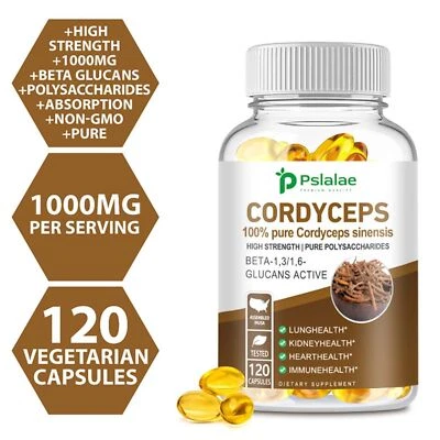 PSLALAE Cordyceps Sinensis 1000mg - Integratore di Funghi, Energia, Resistenza, Immunità