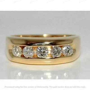 2Ct Round Cut Lab Created Diamond Men's Wedding Band Ring 14k Yellow Gold Plated - Picture 1 of 2