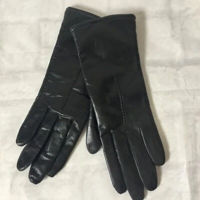 Vtg Fowns Gloves Black Leather Lined Warm Womens Size 6 1/2 Small Driving Winter - Image 1 of 4