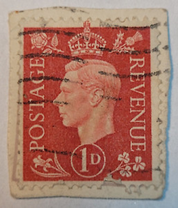 Postage Revenue ~ King George VI ~ Red 1D Stamp ~ Posted/Used ~ c.1940's ~ Z6