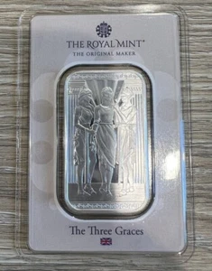 SOLID SILVER LIMITED EDITION VERSION The Royal Mint 1oz Three Graces SEALED bar - Picture 1 of 1