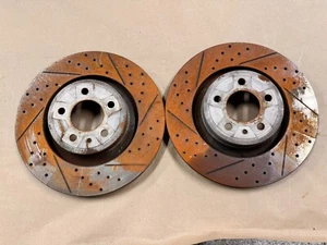 2015-2023 Ford Mustang GT 5.0 Front Slotted Drilled Rotors 14 inch - Picture 1 of 12