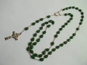 CHAPEL STERLING silver rosary with green glass clover beads,celtic,great cnd, - Picture 1 of 3