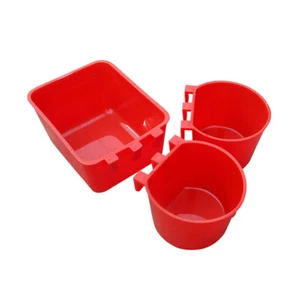 5-100x Becher hängend Wasser Futter Käfig Becher Geflügel Wildvögel Kaninchen Huhn hängend rot - Bild 1 von 11