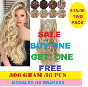 ON CLEARANCE Clip in 100% Real Natural as Human Hair Extensions 8 Pcs 2 Pack UK - Picture 1 of 41