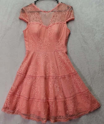 Vestido Jodi Kristopher Fit & Flare para mujer talla 5 rosa encaje floral nailon cremallera trasera Foto 1 de 4