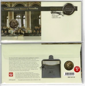 Coin 2019 Australia $1 Centenary Treaty of Versailles in PNC cover FDC uncommon - Bild 1 von 1