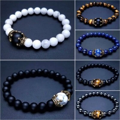 Dije Pulsera Hombres Moda Lujo Corona Ojo de Tigre Piedra Cuentas Pulseras Joyería Foto 1 de 4