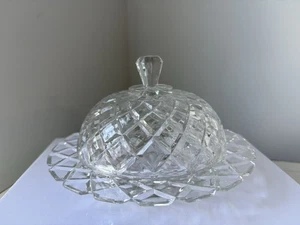 Vintage Butter Dish Anchor Hocking Waterford Clear Cut Glass Round Covered Lid - Picture 1 of 5