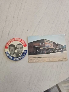 Carter-Mondale 1976 Knopf & Postkarte - Bild 1 von 2
