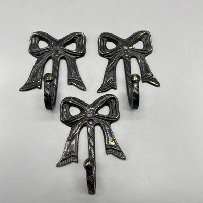 x3 Latón Pintado Negro Cinta Arco Ropa Llavero Toalla Gancho Pared 4.5" x 3" Foto 1 de 4