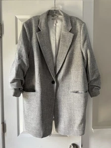 H&M GATHERED-SLEEVE JACKET Blazer Heather Gray Size XL EC1 - Picture 1 of 9