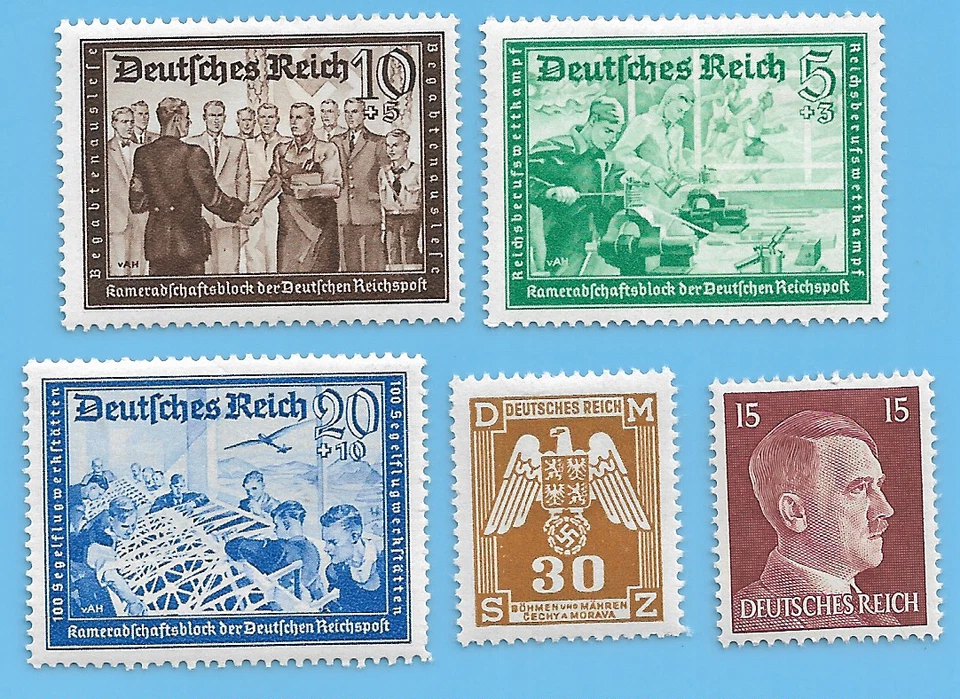 German Third Reich 1939 Reichspost Soldier Mercedes Hitler Stamp Lot WW2 ERA #38 - Image 1 of 1