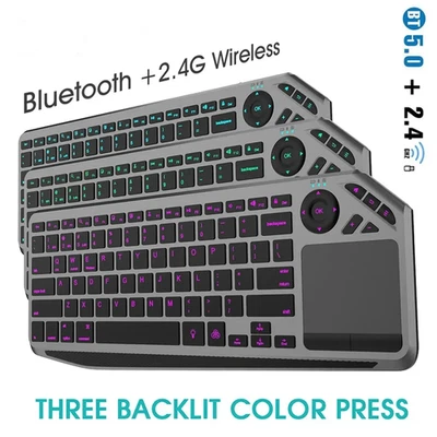 Bluetooth Wireless Keyboard Touchpad 7-Color Backlit 2.4G Smart TV iOS Android - Image 1 of 4