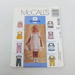 McCalls 2516 Toddler Girls Pinafore Jumsuit Dress Pinny Sewing Pattern sz 1 2 3 - Picture 1 of 4