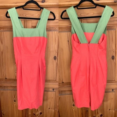 Vintage Laura Ashley watermelon pink and green colour block dress size 10 - Image 1 of 4