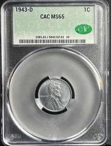 Centavo de trigo de acero Lincoln 1943-D CAC MS65 CACG centavo Segunda Guerra Mundial - Imagen 1 de 2