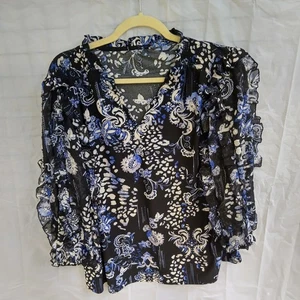 Blumenmuster Rüschenärmel Top passt wie 2XL ohne Etikett siehe Maße gebraucht - Bild 1 von 4