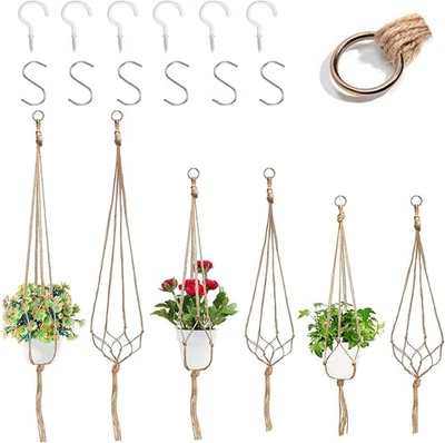 WAIZHIUA Macrame Jute Plant Hanger Planter Flower Pot Holder Wall Art Garden Hanging Rope