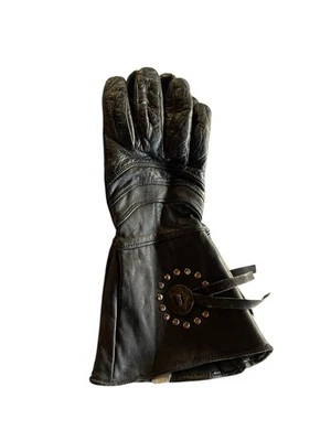 Ladies Black Leather Biking/Riding Gloves With Stud/Medallion Embellishments L - Image 1 of 4
