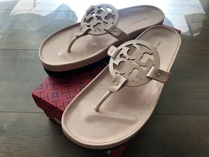 New Tory Burch Miller Cloud Size 9.5 Pink Patent Leather Sandals - Picture 1 of 9