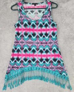 Signature Studio Shirt Womens Small Western Fringe Boho Sleeveless Tank Top - Picture 1 of 8