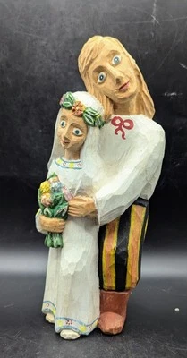 Escultura de boda de pareja casada de madera tallada a mano Eugeniusz Wegielek de colección 10" Foto 1 de 4