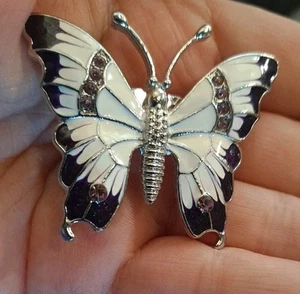 White Purple Rhinestone Enamel Butterfly Brooch Enamel Rhinestone Butterfly Pin - Picture 1 of 3