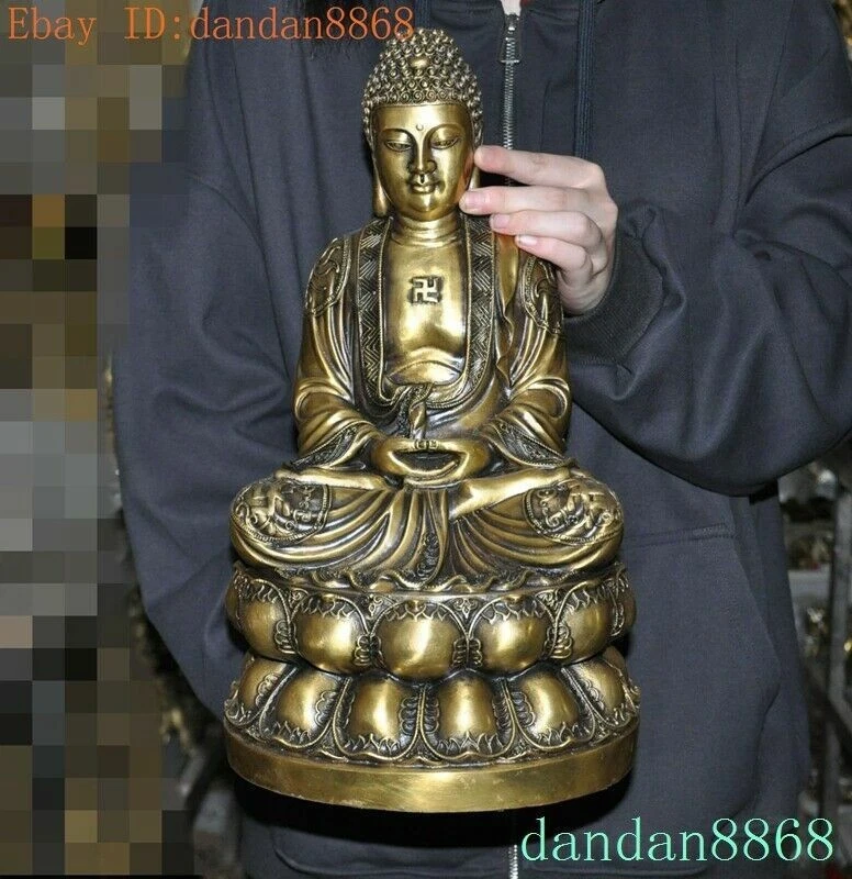 15.2" Tibetan Buddhism temple brass "卐" Shakyamuni Sakyamuni Buddha statue - Image 1 of 4