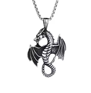 Animal Dragon Shape Pendant Necklace Unisex New Fashion Metal 🐉 Antique 54cm - Picture 1 of 8